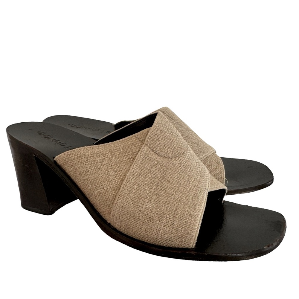 Donald J Pliner Tan Woven Wood Heeled Sandals - Picture 1 of 7
